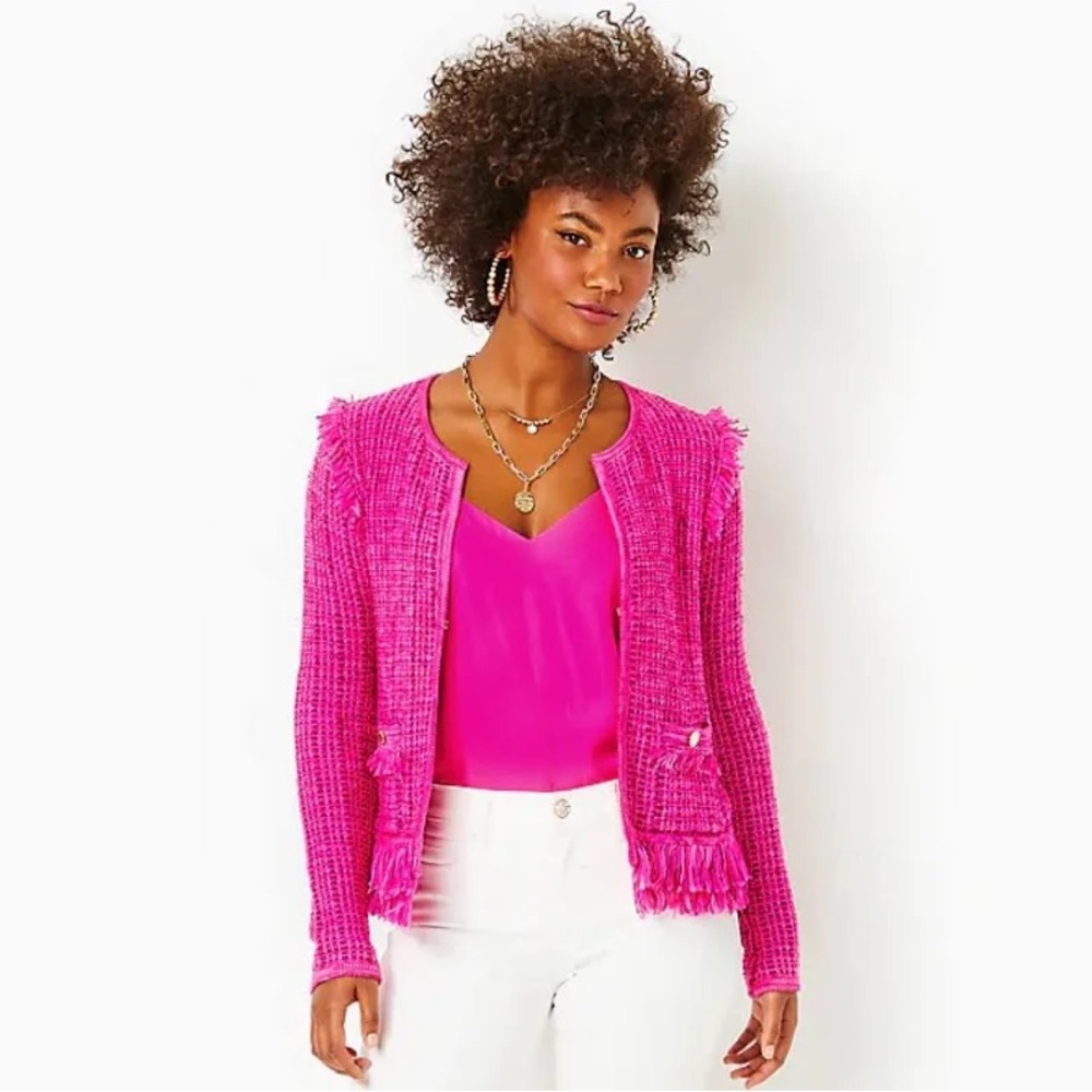 Lilly Pulitzer Simora Cardigan Women in Pink Palms, size Large, NWT